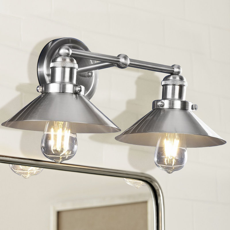 Bagatelle Industrial Farmhouse Metal Vanity Light, Nickel, 2