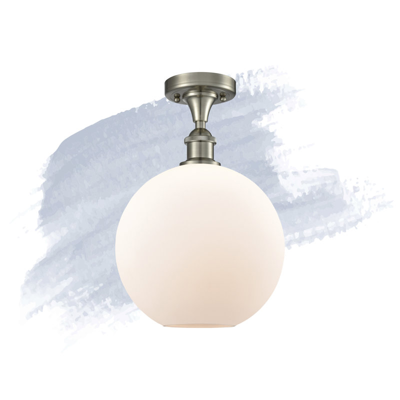 Plafonnier semi-encastré 10 po Baptista, Ampoule non incluse, Blanc mat, Nickel satiné brossé