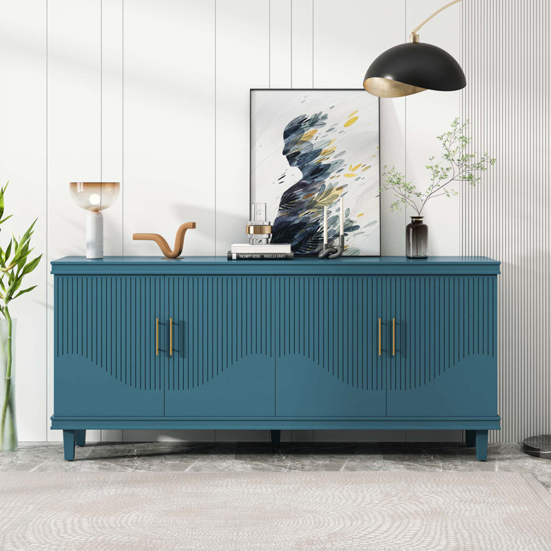4-Door Storage Sideboard Cabinet, Blue, 32.38" H x 59.84" W x 15.75" D