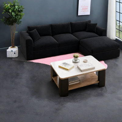 Canapés d'angle modulaires à compression, mousse de 271 cm (106,7 po), noir moderne, salon