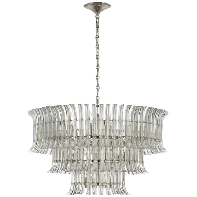 AERIN Rhine 34" Three Tier Chandelier with Crystal, Polished Nickel