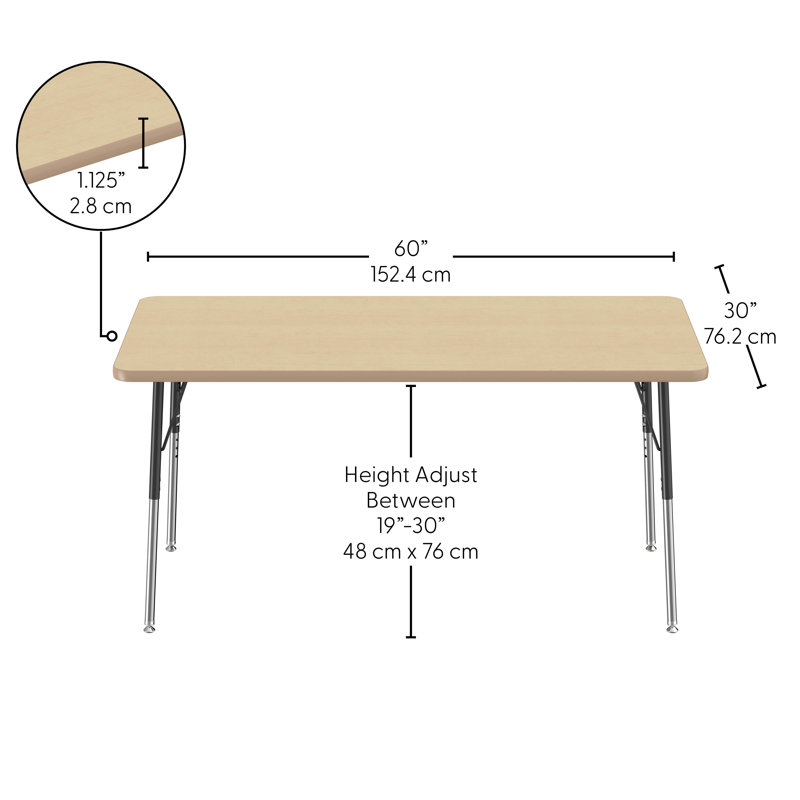 Table rectangulaire d'activité rectangulaire avec pieds réglables, Érable / Érable, 30" x 60", Roulement pivotant standard