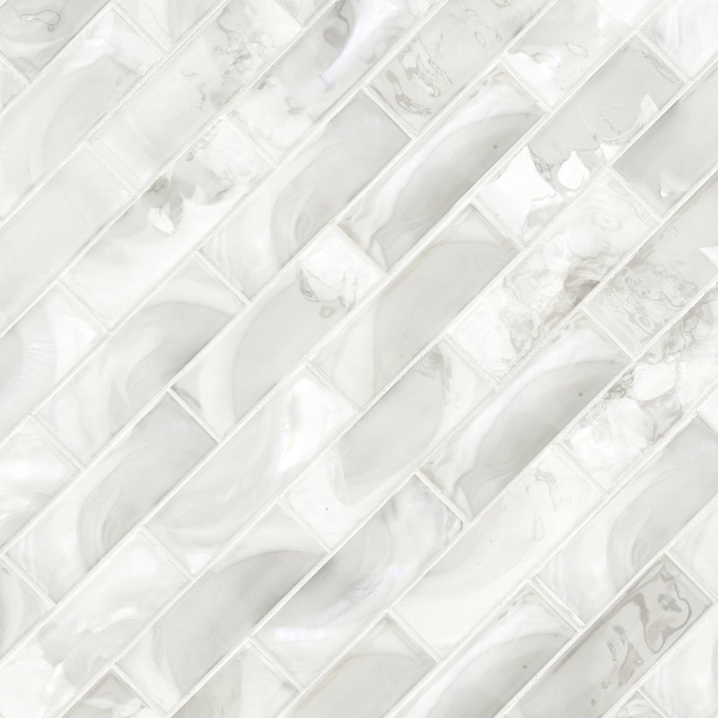 Nacre Blanc Subway 12 in. x 15 in. Glossy Glass Mosaic Wall Tile