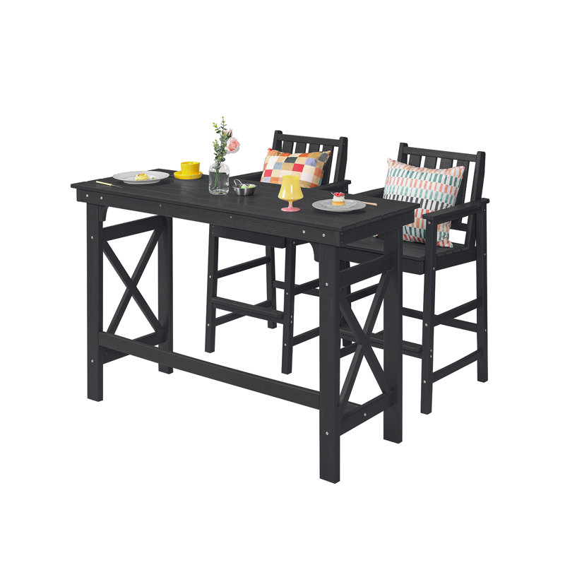 3 Pieces HDPE Outdoor Bar Table And Chairs Set, Tall Adirondack Chairs Set Of 2 With Rectangular Bar Table, Patio Bar Stools Set, HDPE Outdoor Patio Bar Set For Balcony, Porch, Deck