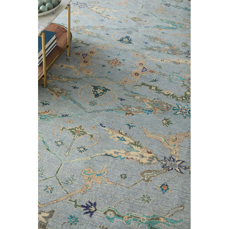Tapis traditionnel floral et botanique Electra, Bleu, Rectangle 5 pi 6 po x 8 pi 6 po