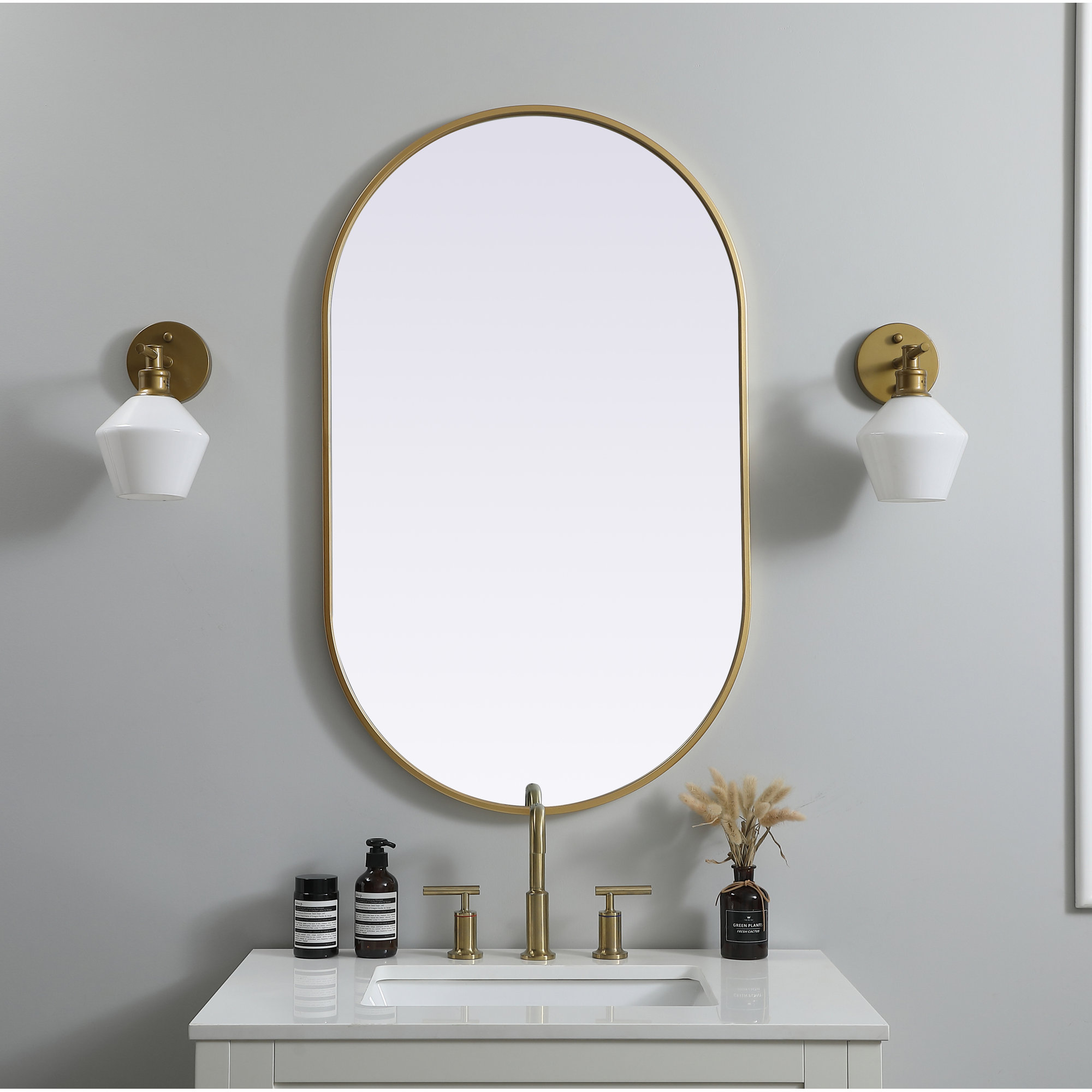 Sabine Metal Pill Wall Mirror, 40" x 24", Brass
