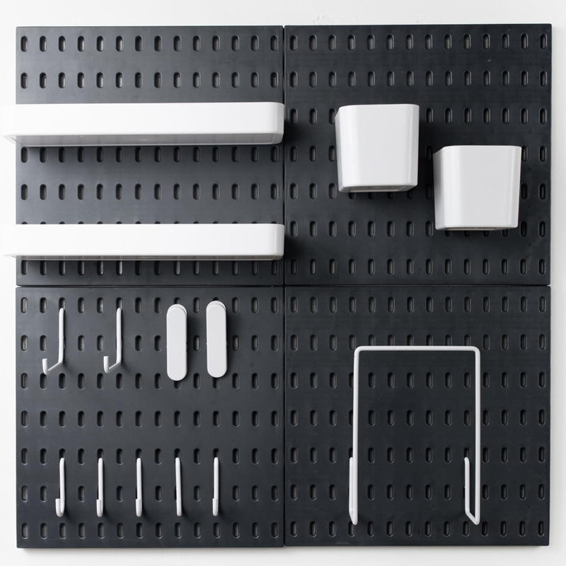 Ensemble de panneaux perforés pour organisateur mural, panneau perforé mural, 4 panneaux perforés noirs et 14 accessoires, 22 po x 22 po