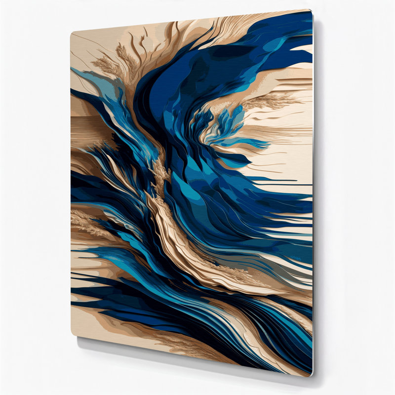 Paysage abstrait 30, art mural en métal bleu, H 11 po x l 14 po