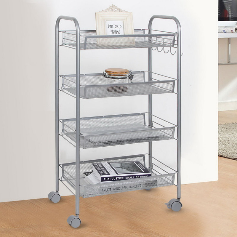 Utility Cart with Wheels, 33.46" H x 10.24" W x 17.32" D, Silver