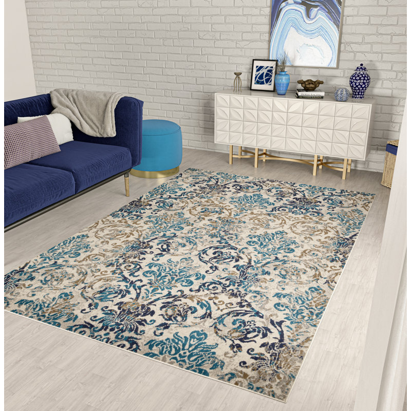 Wool Damask Indoor / Outdoor Rug, Rectangle 5' x 8'
