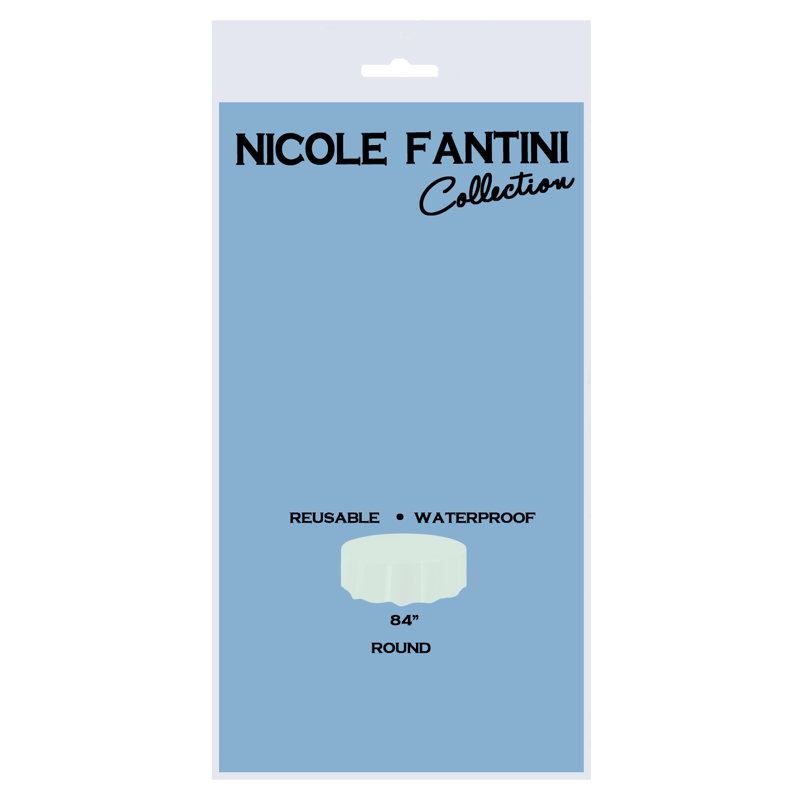 Nicole Fantini Plastic Disposable Round Tablecloth 84", Light Blue