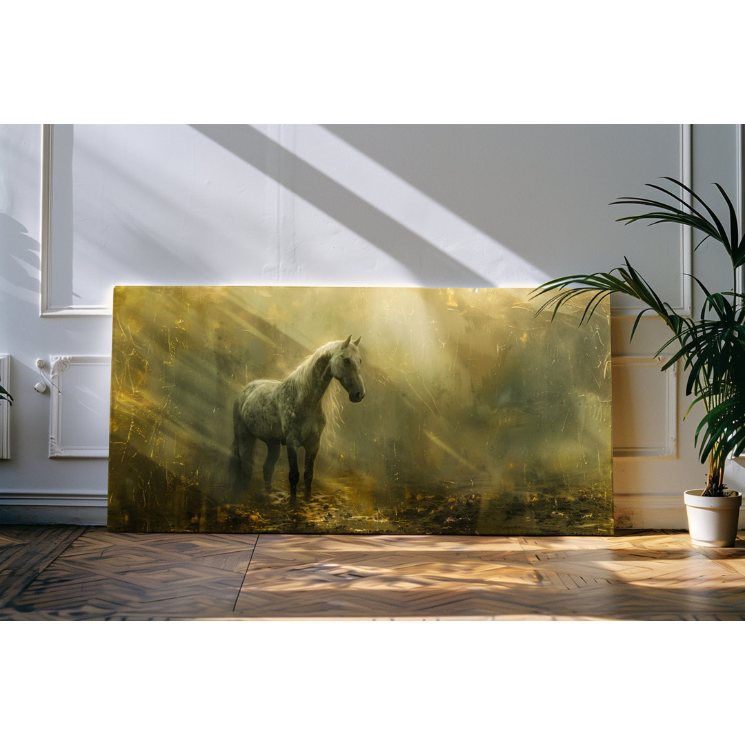 Wandbild 120x60cm Weißes Pferd Kunstwerk Mustang Kunstvoll