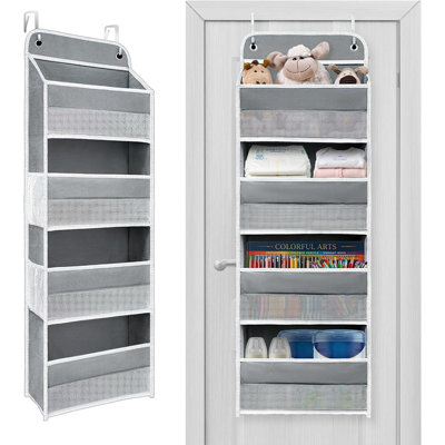 Over The Door Organizer With 4 Shelves & 4 Side Pockets, Heavy-duty Reinforced Mesh Storage Rack For Bathroom, Closet, Toy Organization, Shoes & Towels, Grey