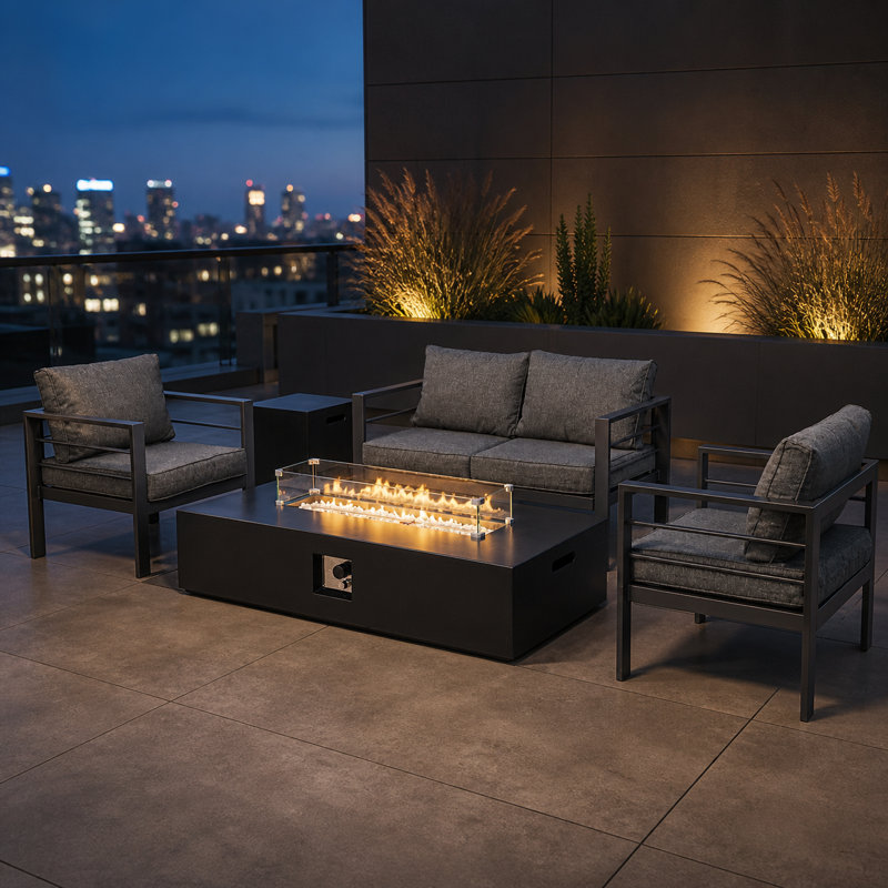 Rectangular Black Terrazzo Fireplace