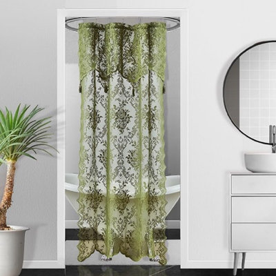 Cherrilyn Floral 96 Inches Long Ivory Lace Shower Curtain with Attached Valance and Tassels
