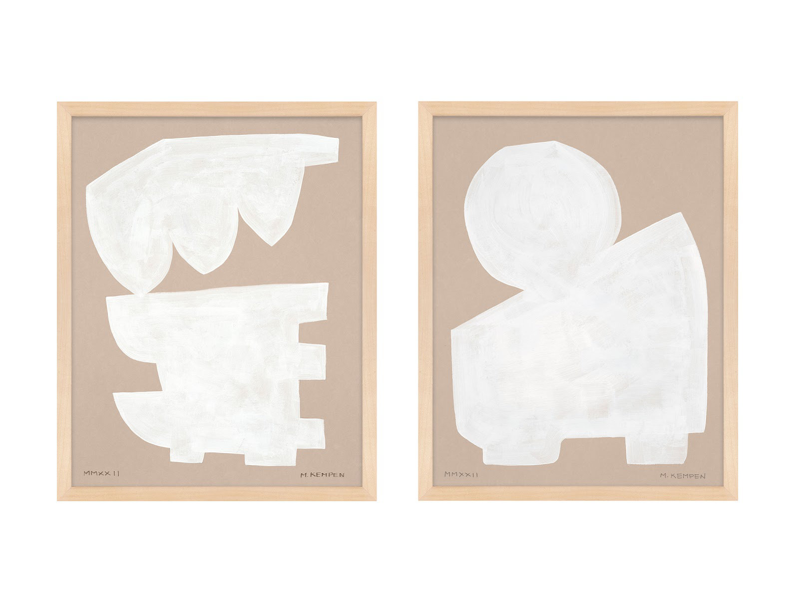Gallman "Modules in White" 2-Piece Print Set, 16" W x 20" H, Maple Framed