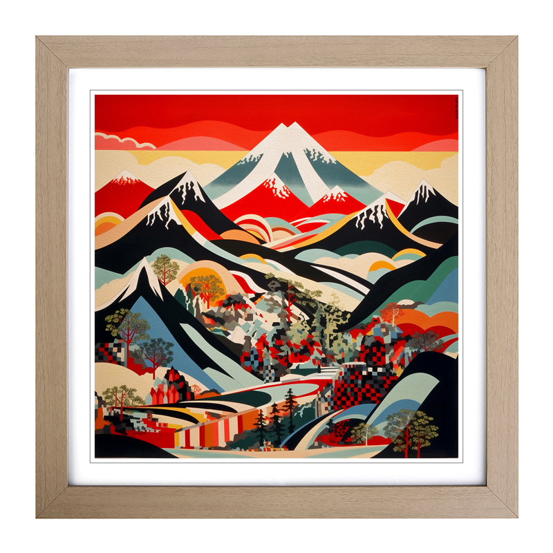 Japanese Mountains Constructivism No.2 - Single Picture Frame Print on Wood, Oak