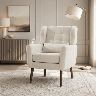 Chaise d'appoint en chenille beige moderne avec pieds en bois
