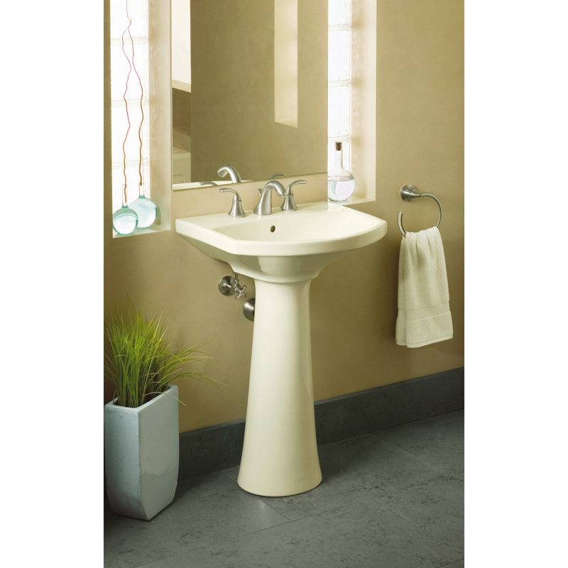 Cimarron 26.81" Vitreous China U-Shape Pedestal Bathroom Sink with Overflow, Innocent Blush, 4'' Centers
