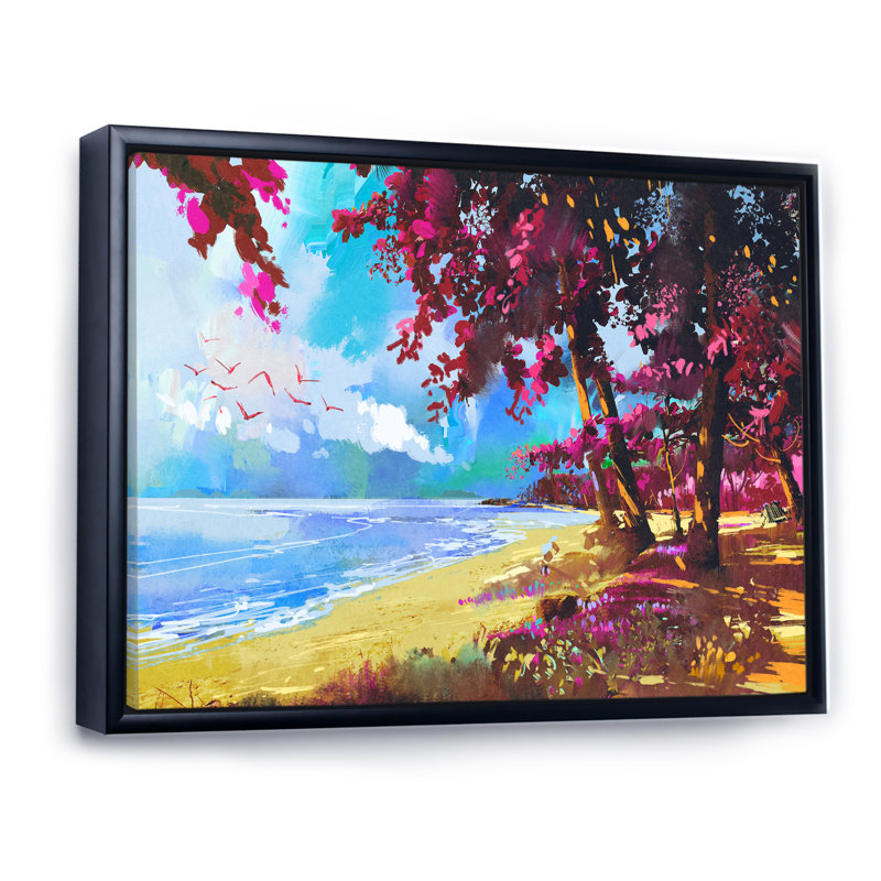 «Pink Trees On The Beachsummer», reproduction d'art nautique et côtier sur toile, H 16 po x l 32 po x P 1 po