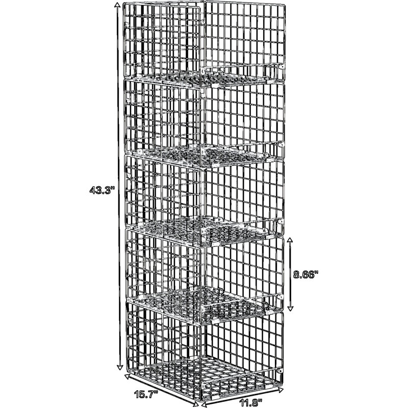 5-Tier Stackable Closet Organizer With Baskets, Foldable Space-Saving Storage Shelf System, Sturdy Iron Mesh Design For Clothes And Home Organization