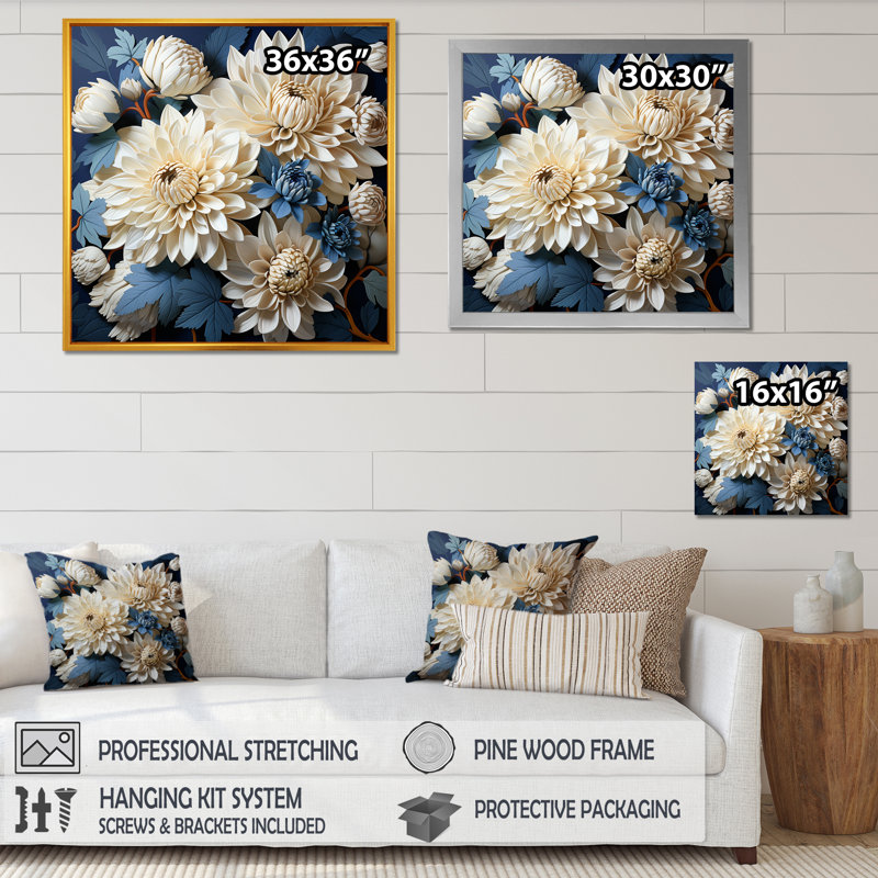 «Pure White and Blue Chrysanthemums Beauty III - Chrysanthemums», impressions d'art mural, H 36 po x l 36 po x P 1,5 po