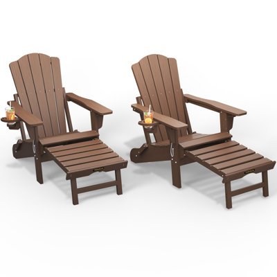 Pakkdiarie Folding Adirondack Chair with Cup Holder,HDPE Outdoor Chair with Comfort Ergonomic Seat for Patios,Lawn,Garden, Backyard Use