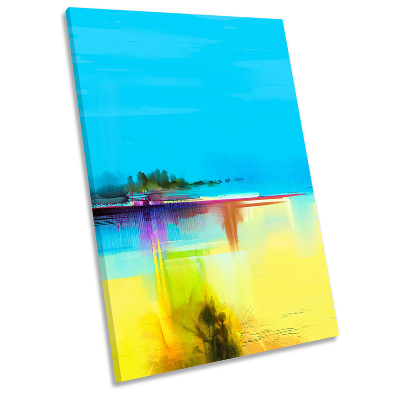 X7902 Blue Beach Abstract Yellow - Wrapped Canvas Art Prints, 91.4cm H x 61cm W x 4cm D