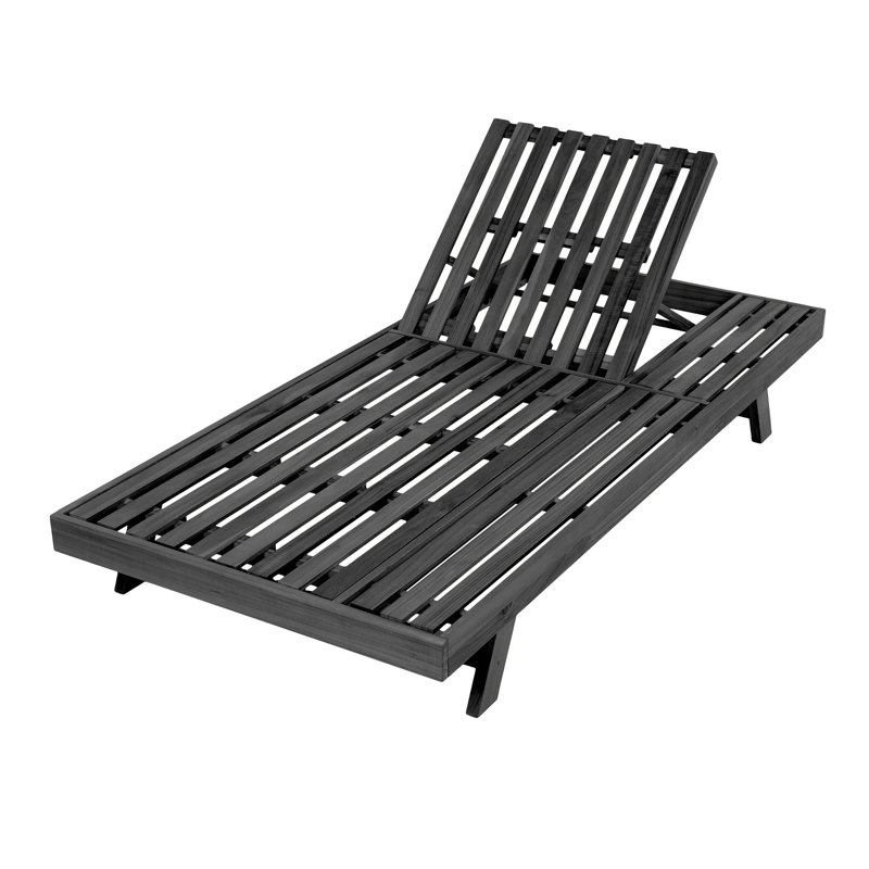2/3 Foldable Acacia Wood Lounge Chair With Adjustable Backrest & Flat Storage Surface, Black Finish Uncushioned, For Backyard Pool Garden Patio