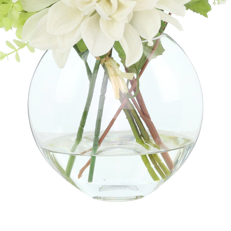 Dahlias and Eucalyptus Centerpiece in Vase, Beige
