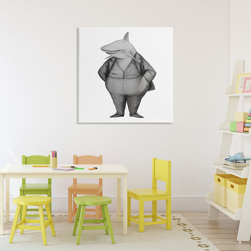 Requin en costume, toile par Violeta Vollmer, H 30 po x l 30 po