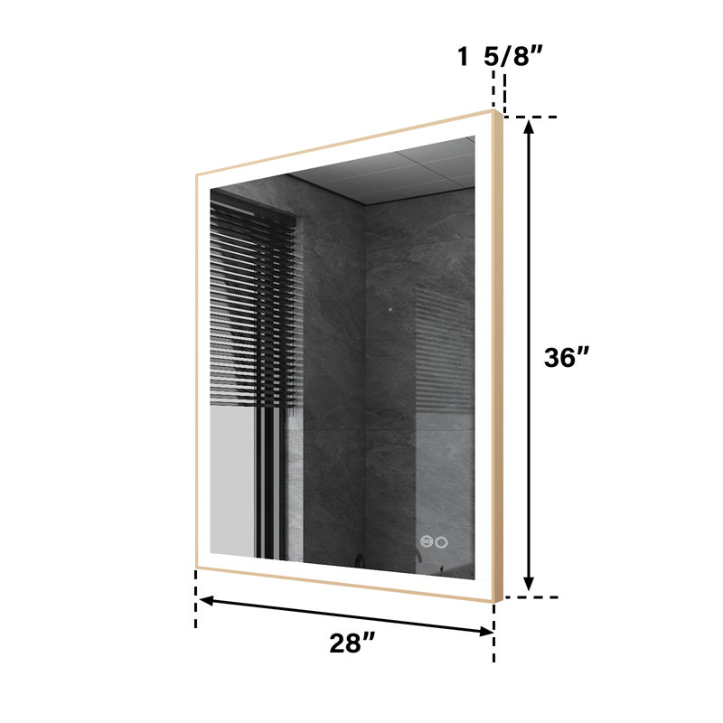 Edlun Bathroom Framed LED Mirror Anti-Fog With Dimmable Light Touch Sensor And Memory Function, 36" x 28", Gold