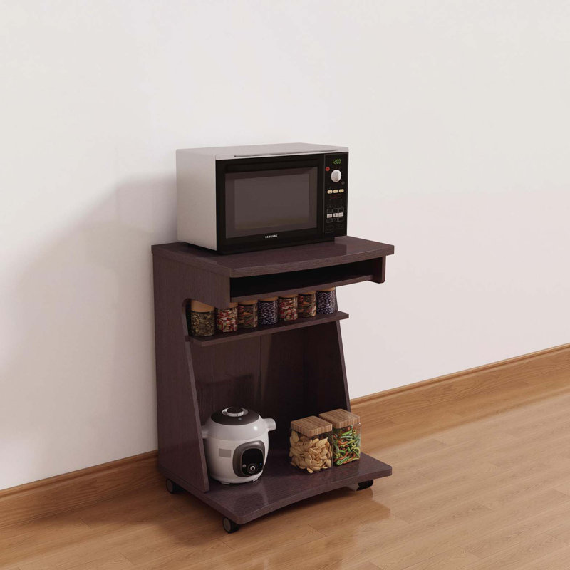 Chariot utilitaire Chariot de micro-ondes Chariot de cuisine Chariot d'ordinateur une tablette coulissante deux tablettes coins arrondis mobiles sur roulettes roulantes couleur espresso rouge cacao