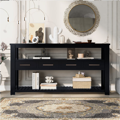 61.52'' Modern Console Table with 4 Drawers and Open Shelves