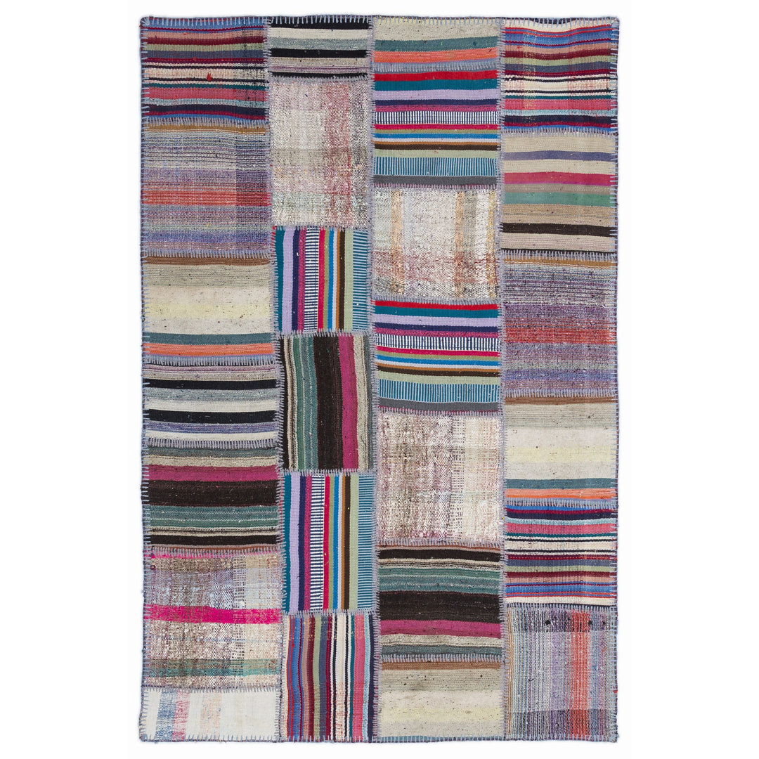 Teselya Beige Striped Wool Handmade Area Rug
