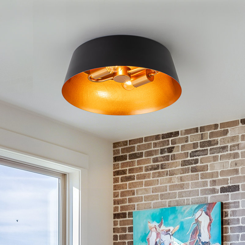 2-Light Modern Matte Black Metal Flush Mount