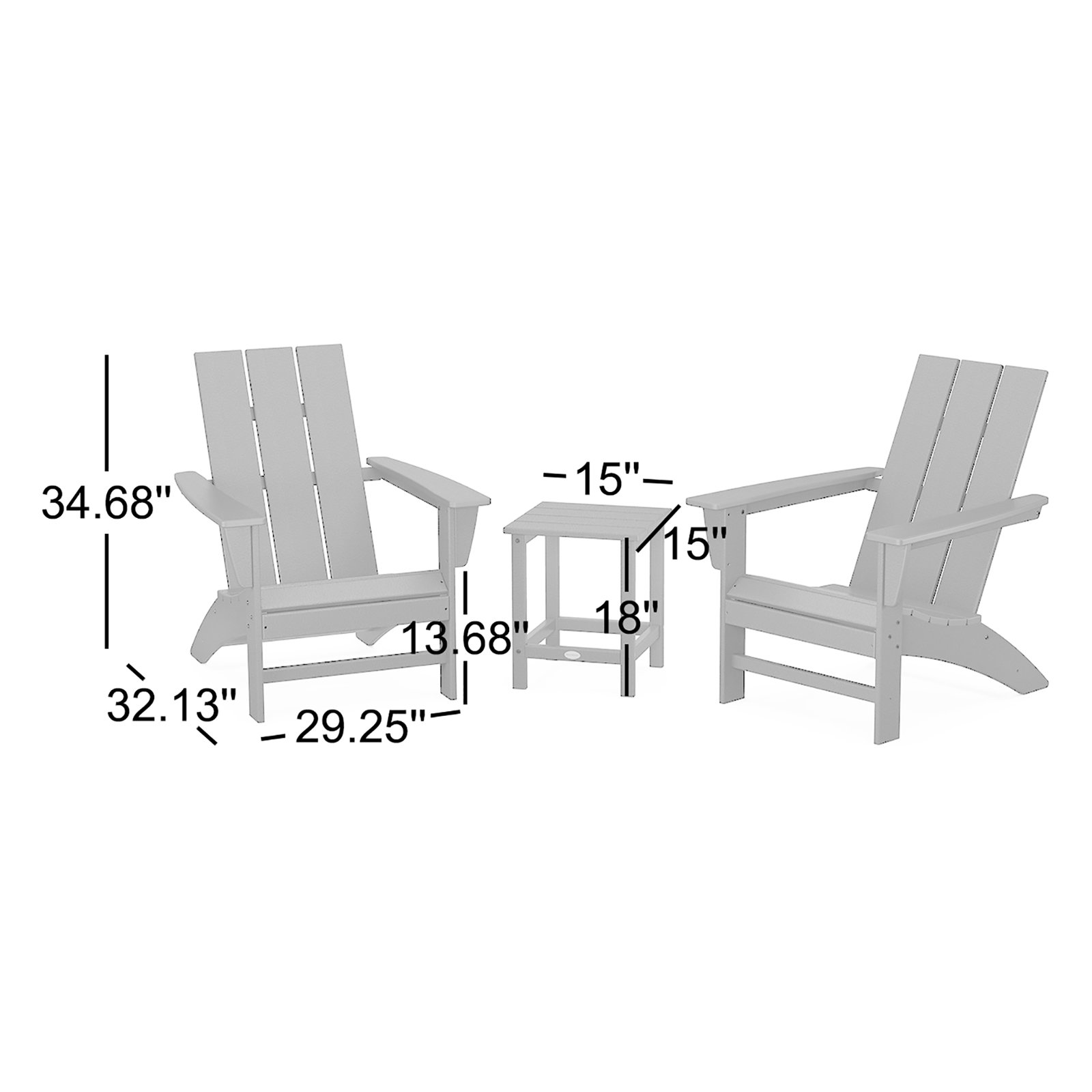 Modern Adirondack 3 Piece Seating Group, Slate Gray