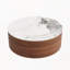 Table basse ronde moderne sur roulettes, 2 tiroirs, plateau en pierre frittée imitation marbre, finition noyer-1848245492
