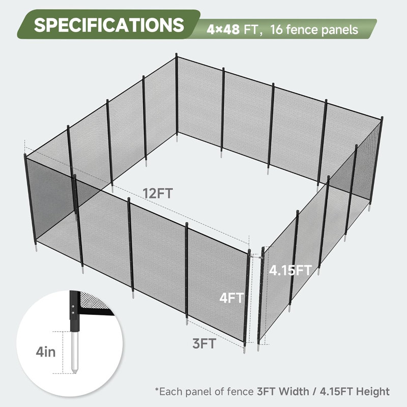 NL-NLSF448 Pool Fence, Black, 4*48FT