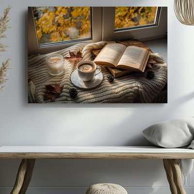 Toile, "Une scène d'intérieur douillette" se déploie avec une couverture en tricot doux texturé dans une teinte crème chaude drapée sur un décor rustique pour la maison moderne