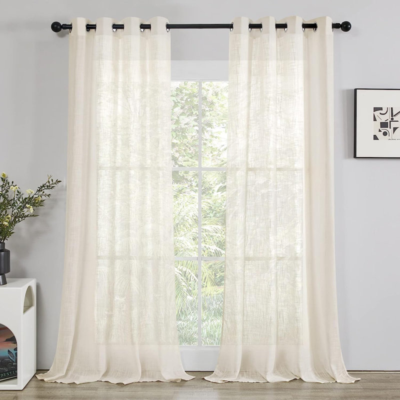 Sheer Curtain Pair, Light Khaki, 52" W x 95" L