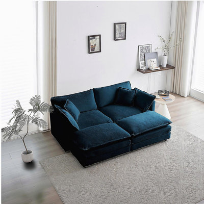 Canapé modulaire rembourré 4 pièces 4 pièces, canapé 1 place 2 places et 2 pièces repose-pieds, causeuse 2 places avec repose-pieds, chenille bleue