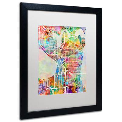 « seattle washington street map », reproduction d’impression sur toile encadrée