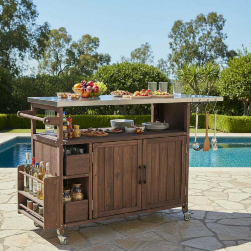 Chariot de cuisine pour l'extérieur 54,33 po, Brun