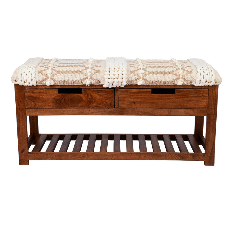 Banc de rangement en bois massif Vienna, Beige / géométrique