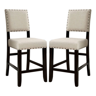 2 chaises à hauteur de comptoir avec matériau durable, noir antique et beige, avec 2 structures stables en forme de lin