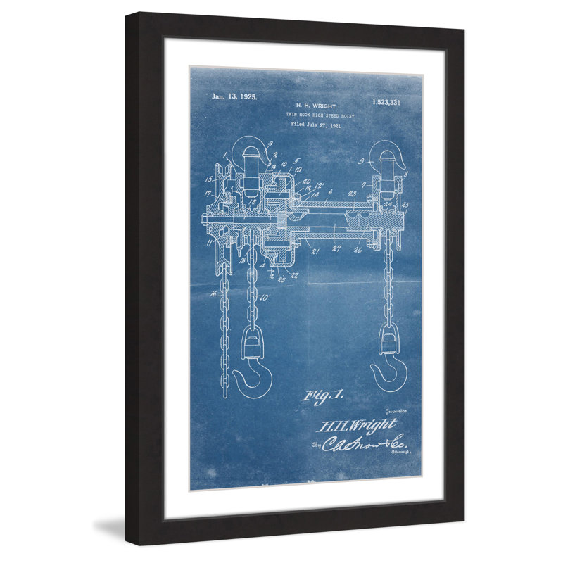« treuil 1921 blueprint » par steve king, reproduction d’art encadrée, H 45 po x l 30 po x P 1,5 po