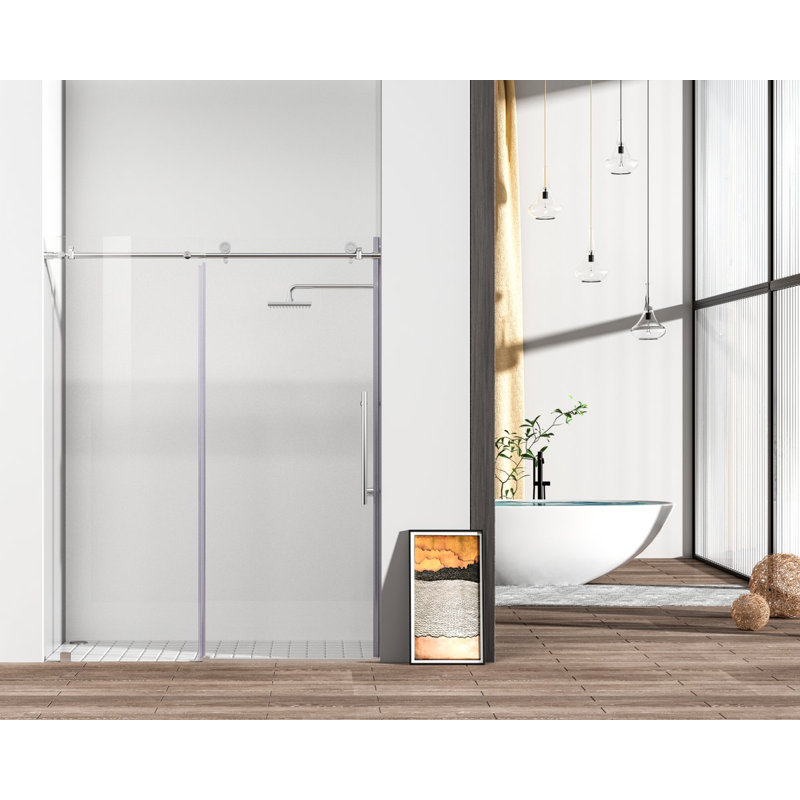 - W x 76'' H Single Added Door Frameless Shower Door with, Chrome