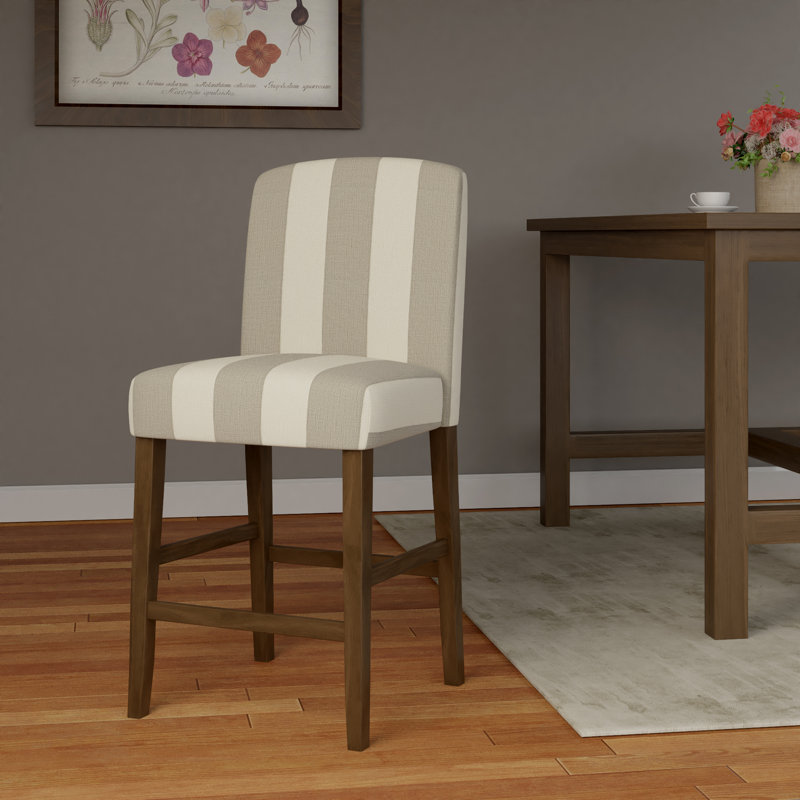 Curved Back 24 Inches Barstool, Gray/Beige