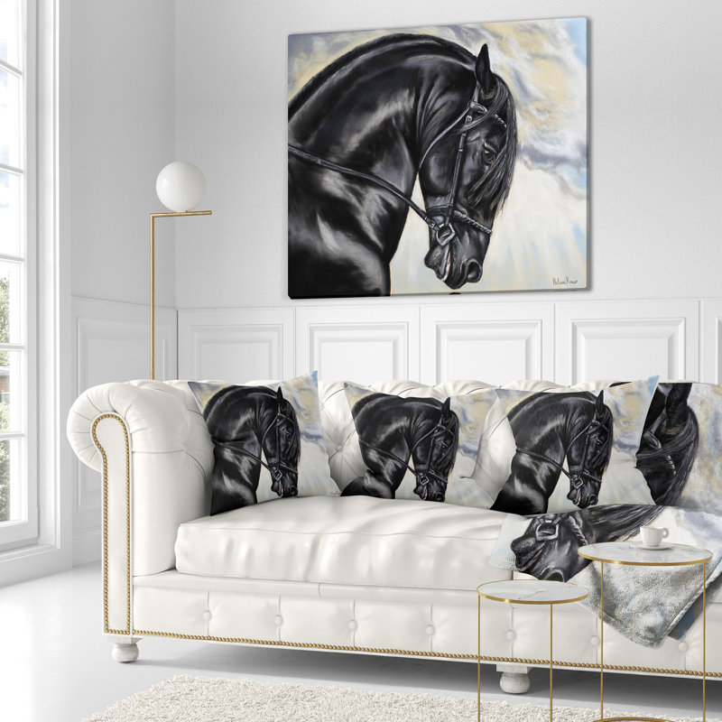 Cheval frison - coussin à imprimé animal, 16 po x 1 po, Coussin décoratif
